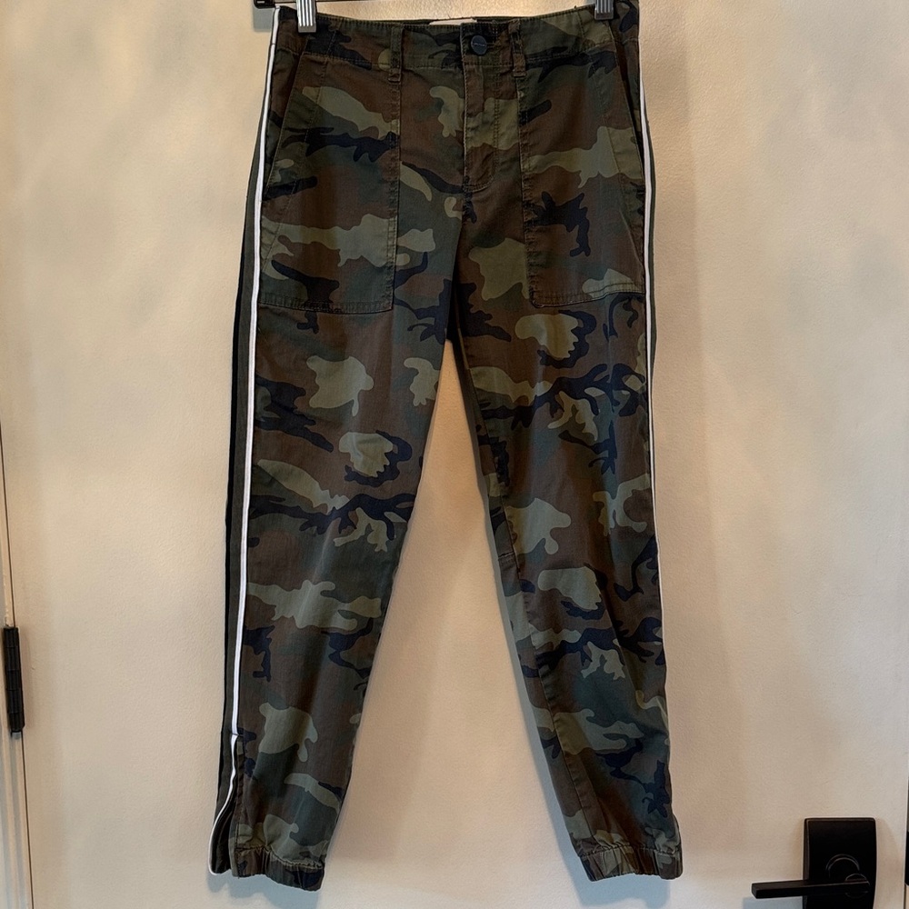 Sanctuary Women’s  Green & Brown Camouflage Cargo Joggers with Track Stripe